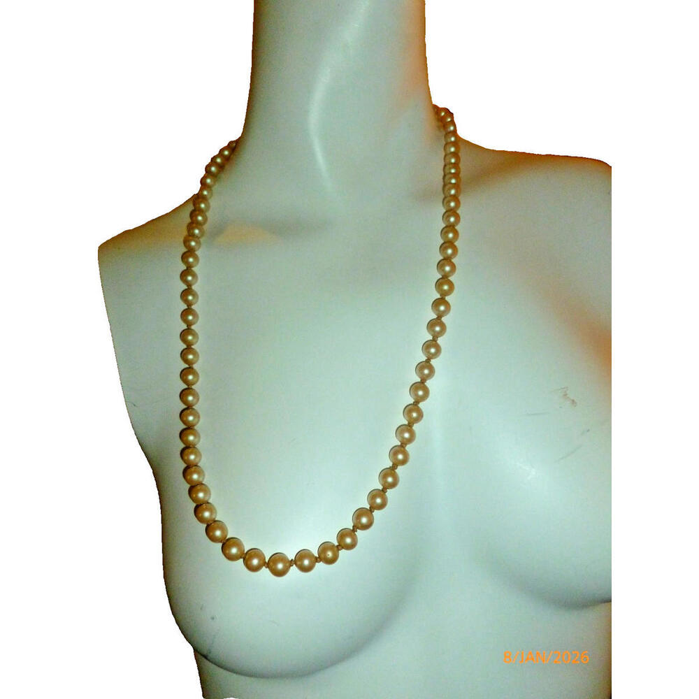 Vintage Flower Clasp Necklace Faux Pearls Gold tone 25" Quality